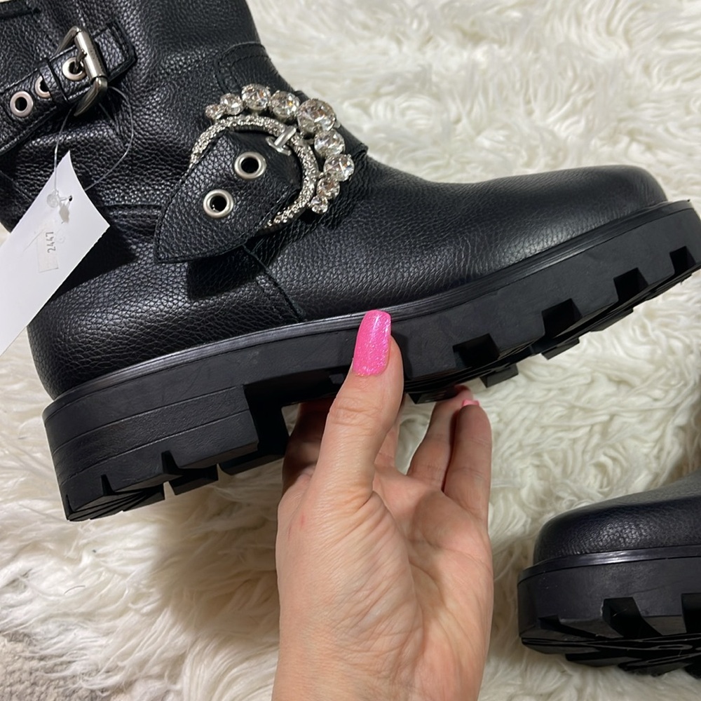 NEW KARL LAGERFELD PARIS
Women's Marceau Embellished Black Leather Buckle Boots - Picture 6 of 13